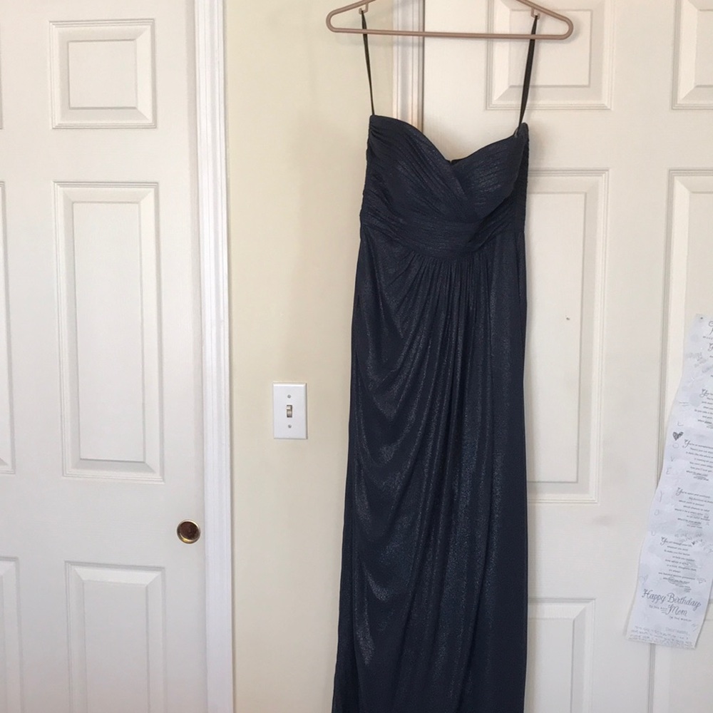 Strapless blue iridescent full length dress